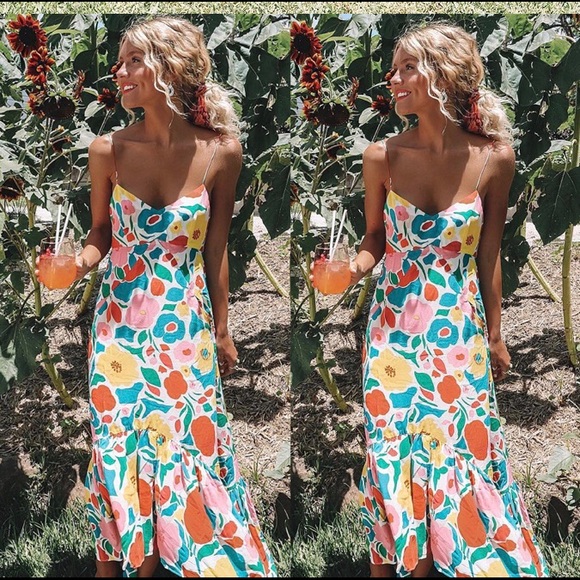 Women sleeveless boho floral spaghetti strap dress - Picture 8 of 8